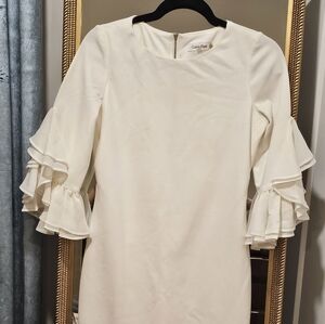 Calvin Klein Cream Long Sleeve Dress with Ruffles